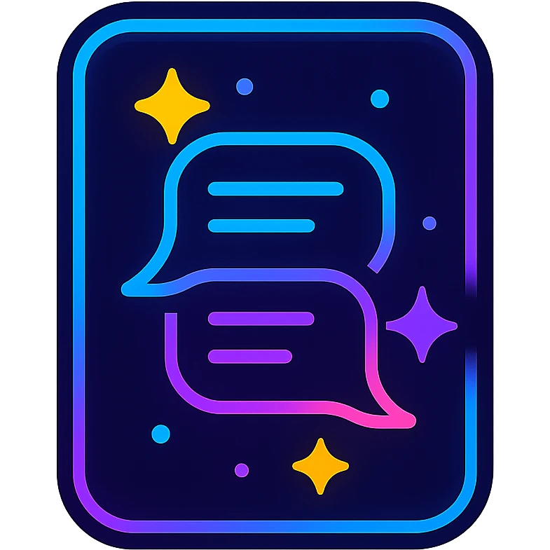 animated lyrics icon with dark purple, blue, and black base, bright accents, complex gradients, stars, bright neon border, modern recognizable abstract lyrics symbol, subtle glowing and moving stars neon effects, sophisticated futuristic style emoji