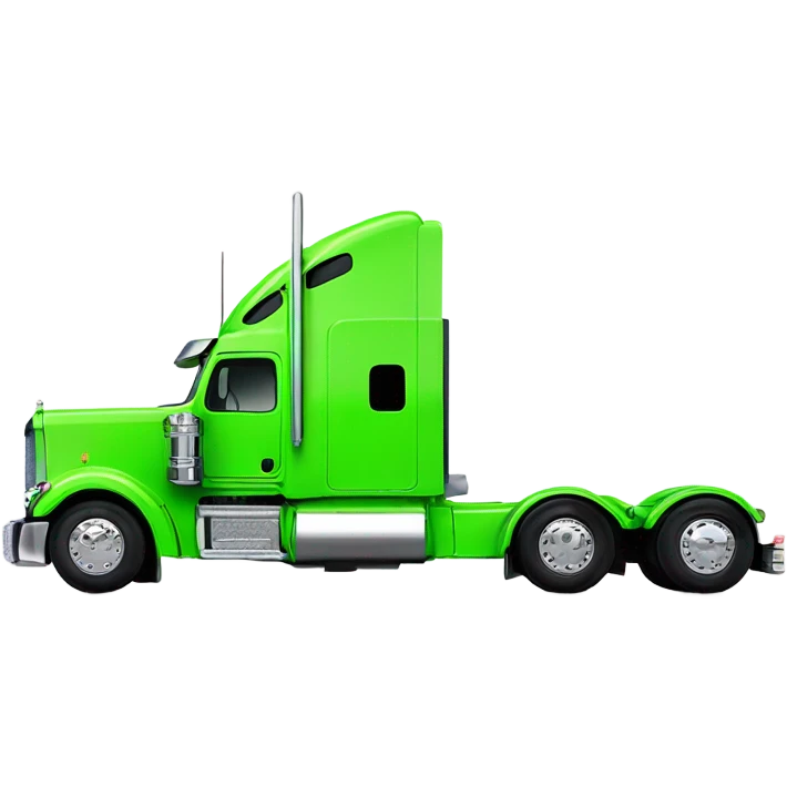 neon green peterbilt semi truck lowered on the ground with large chrome wheels and chrome smoke stacks profile view emoji