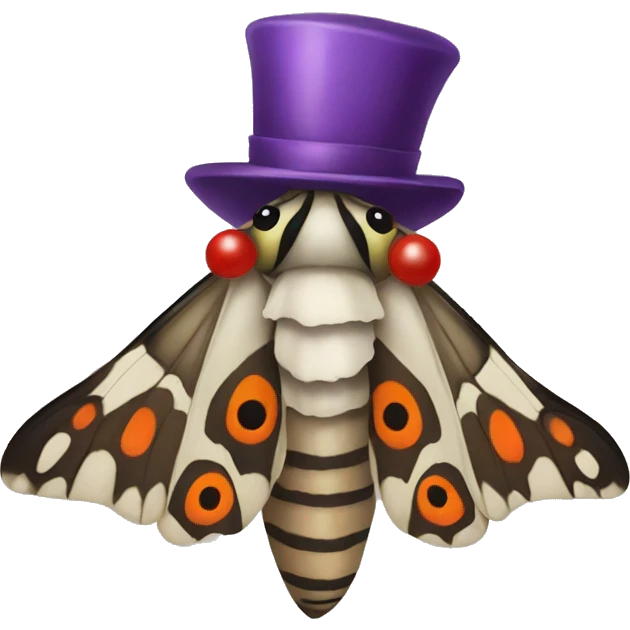 moth wearing a clown hat emoji
