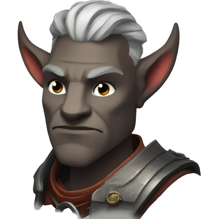 the iron bull from dragon age inquisition, with grey skin and a smirk emoji