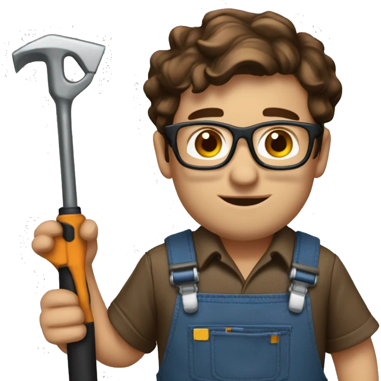 DevDps engineer with glasses and tools with brown hair and work overalls - portreit emoji
