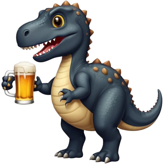Black dinosaur with beer in hand emoji