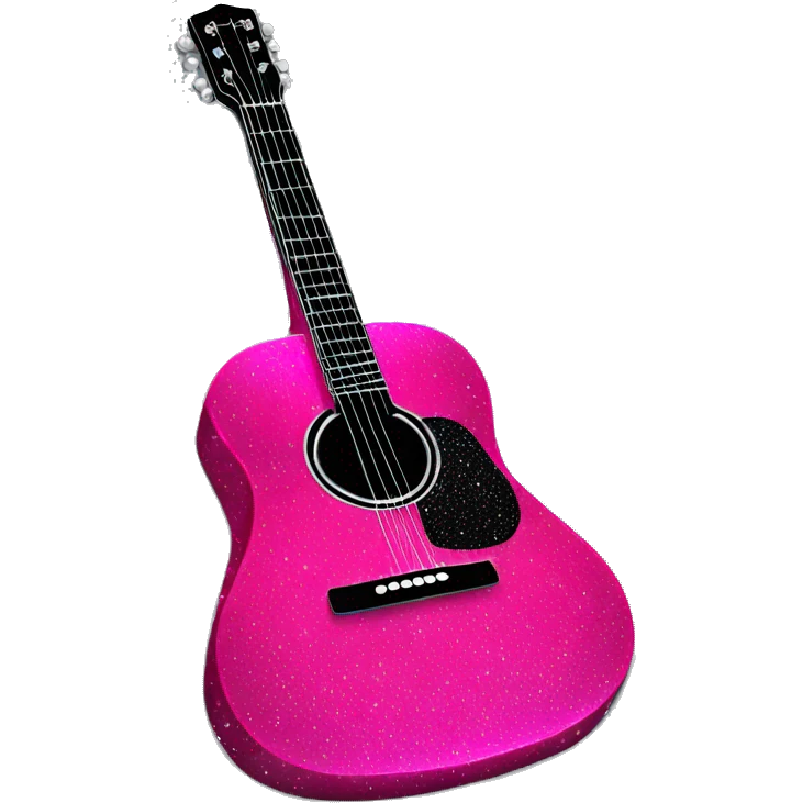 Realistic neon pink to black acoustic guitar with sparkly shiny glitter and diamonds on it. emoji
