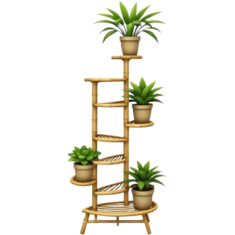 Large futuristic multi-tier multi-level curved spiral step plant rack constructed from 7/8ths of an inch thin bamboo poles  emoji