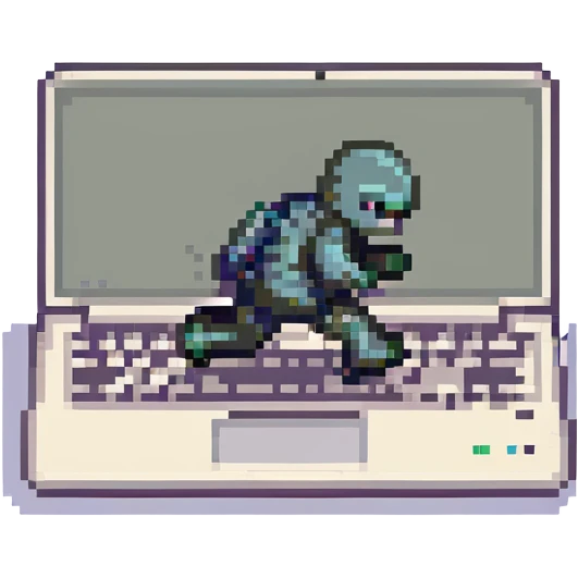 Laptop with tiny legs running away emoji