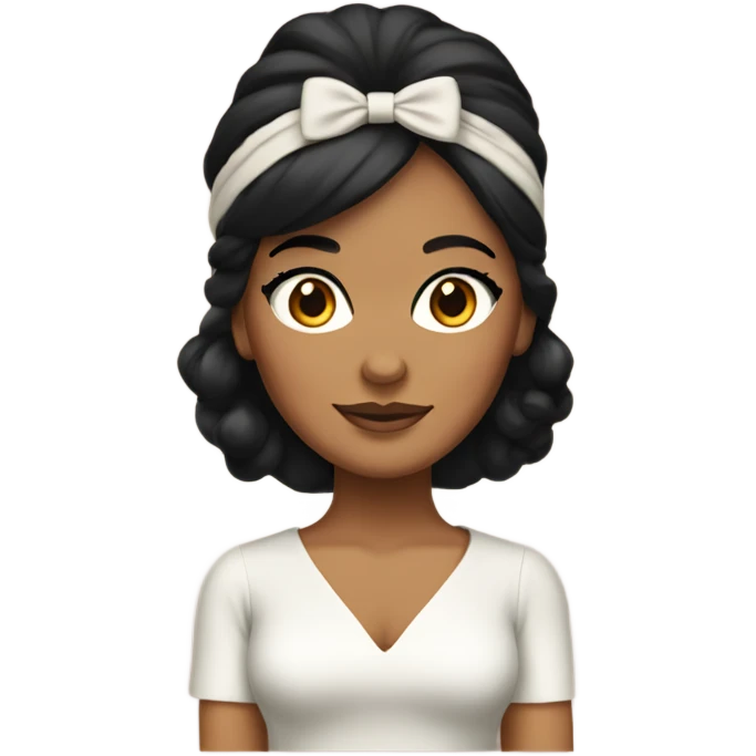 Tanned woman with black hair dressed in 1970s attire, hair, makeup, and  attire with headband  emoji