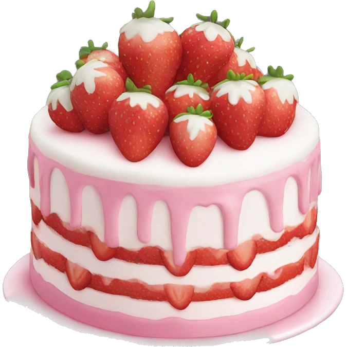 Pink strawberry cake with white decoration  emoji