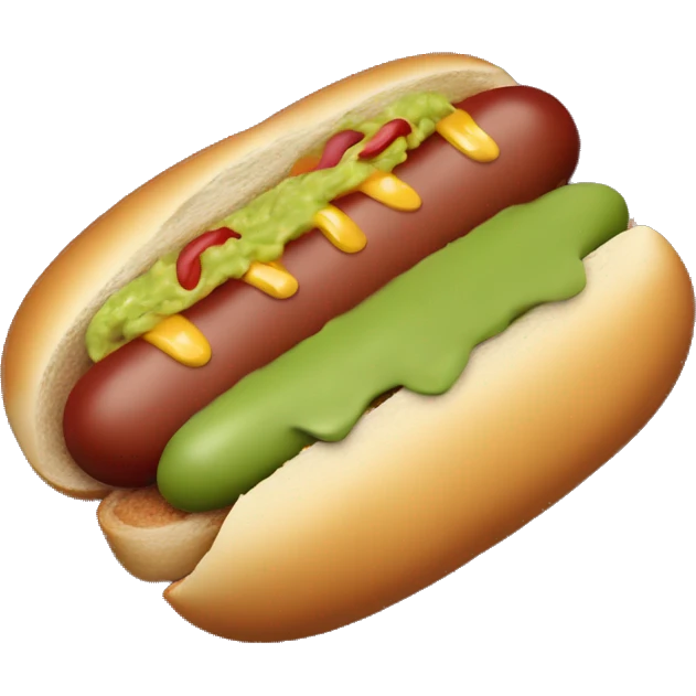 do a hotdog bread with sausage, guacamole, mustard, mayonnaise and ketchup emoji emoji