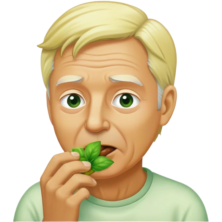 Old blonde white man eating something green emoji