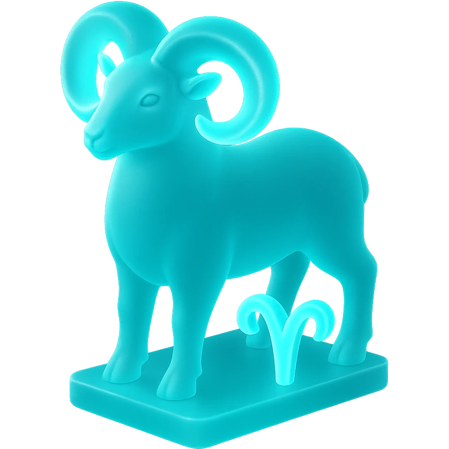 "A digital illustration of the Aries zodiac sign, a majestic ram with glowing horns, incorporating the color #00d9ff prominently in its design, celestial background, mystical and cosmic atmosphere" emoji