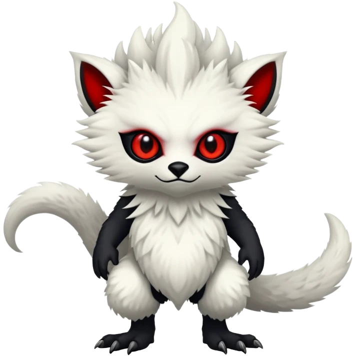 a white exotic edgy vernid-fionbri-creature, with black belly and red eyes, full body emoji