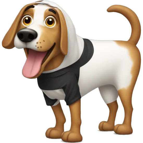 A long dog with a hot hog costume  emoji