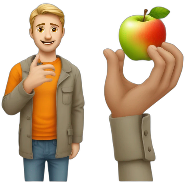 mann in linke hand mit apple rechte hand mit orange emoji