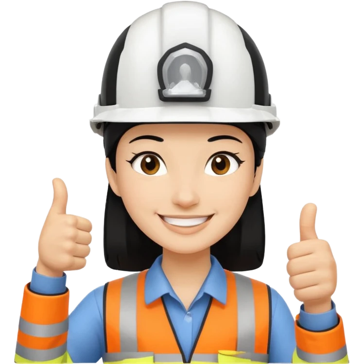 Una persona con pelo negro con casco blanco inginiero cilvil pulgar arriba emoji