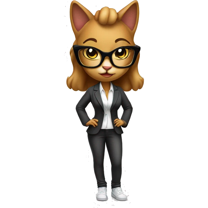 Mulatto hiphop confident business young female cat full body pfp with smart glasses emoji