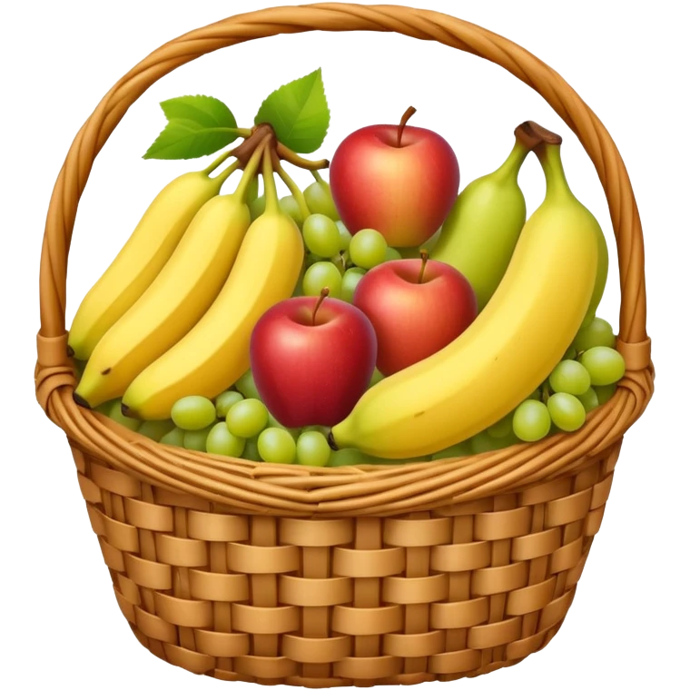 A wicker basket filled with apples, grapes, and bananas.






































 emoji