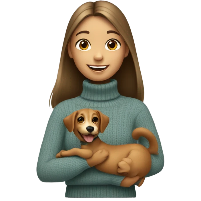 smiling girl in turtleneck sweater and dog  emoji
