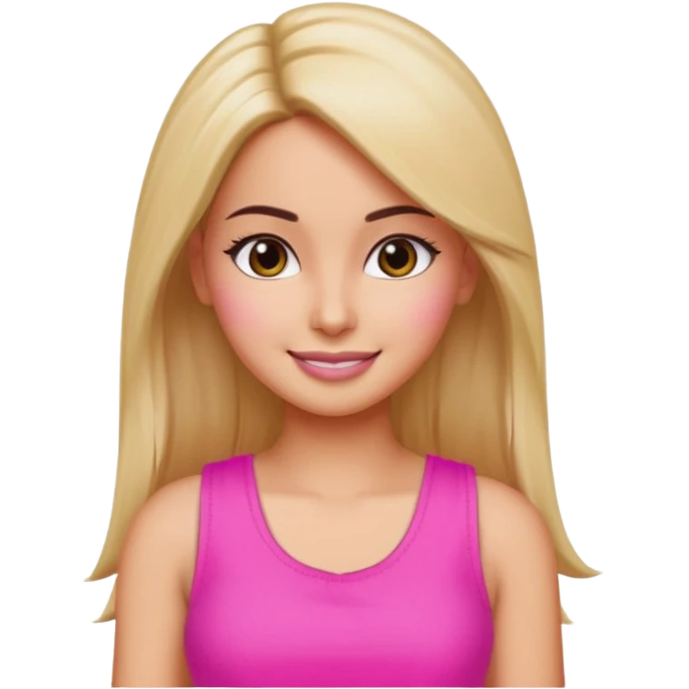 a pretty bratz emoji that looks like katrina kaif with straight side part hair wearing a neon pink sleeveless top
She should resemble Katrina Kaif. emoji