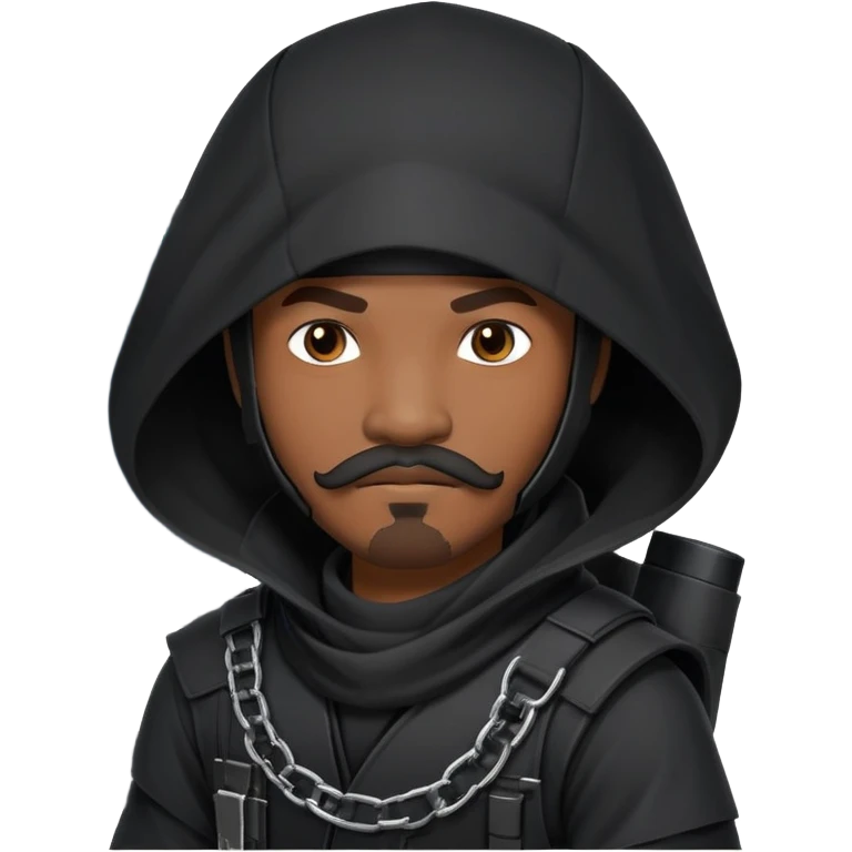 african-american web developer mustache mercenary black asymmetrical ninja hacker terminal command center emoji