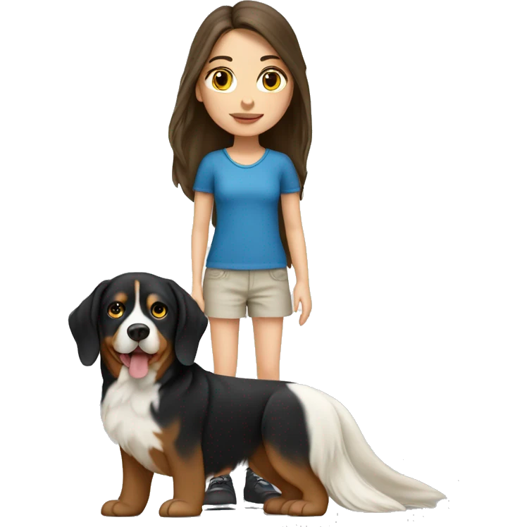 white Brunette long haired girl with swiss mountain dog emoji