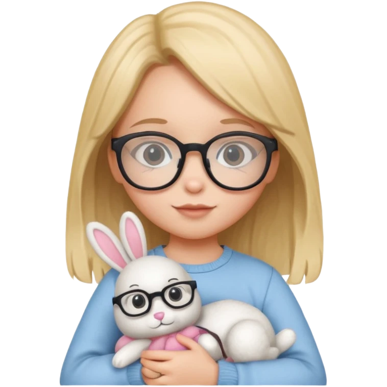 Girl kid with glasses → holding a toy rabbit emoji