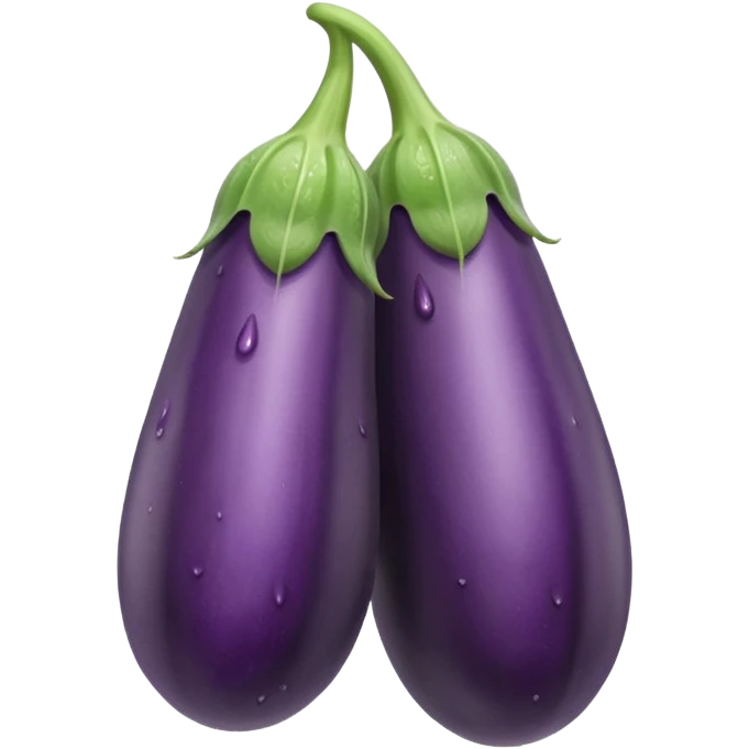 Detailed dripping wet long cucumber shaped eggplant with two small round eggplants attached underneath  emoji