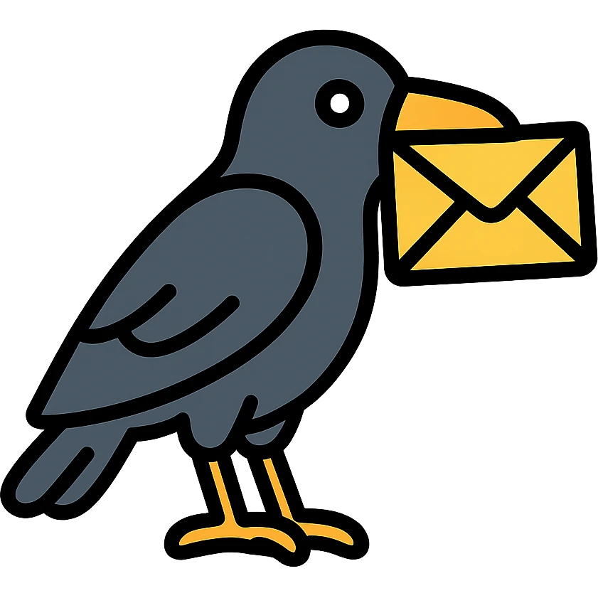 raven holding a letter in its beak colored icon emoji