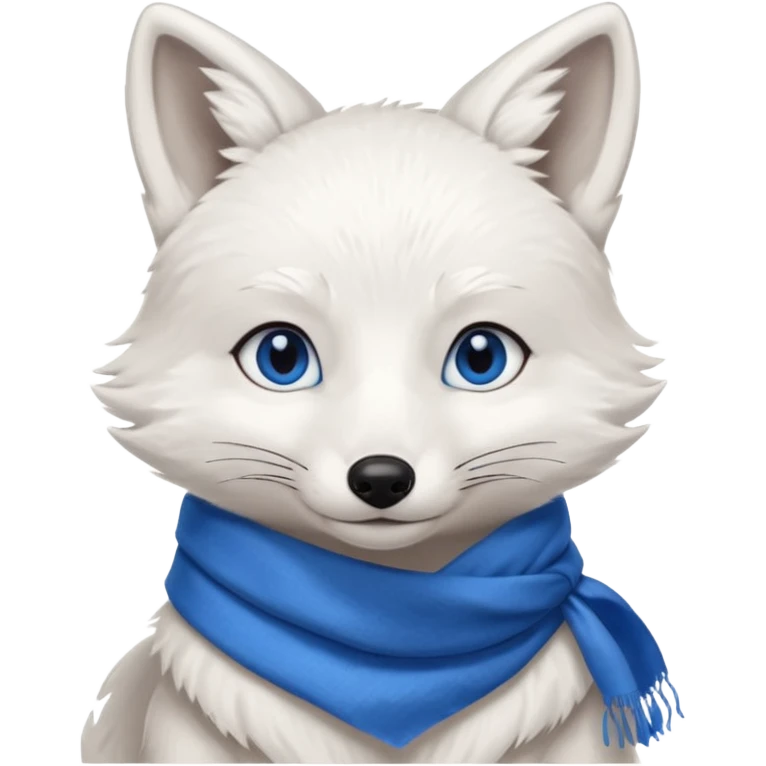 a sitting white fox with blue eyes wearing a blue scarf emoji