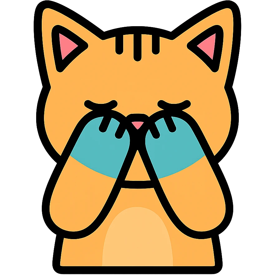 cat covering its face with its paws, color outline icon style emoji