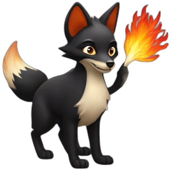 an black fox with nine fire tails emoji