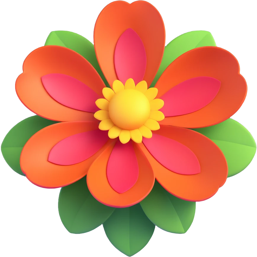 Make the colors of the flower more saturated while preserving the modern 3D iOS style with volumetric petals, soft shadows, minimalism, smooth shapes, and a light background. emoji