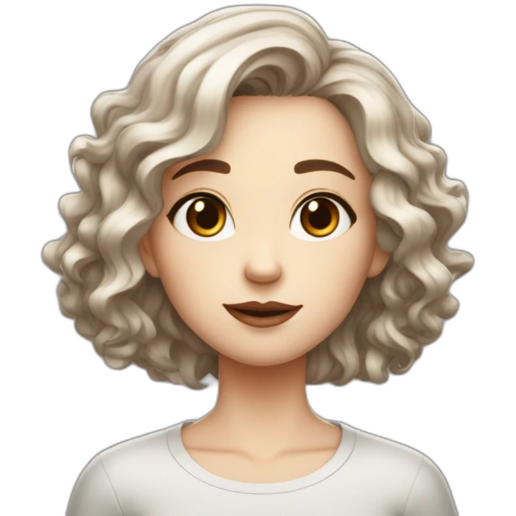 a white skin girl with brown wavy square cut hair, in a comics style emoji