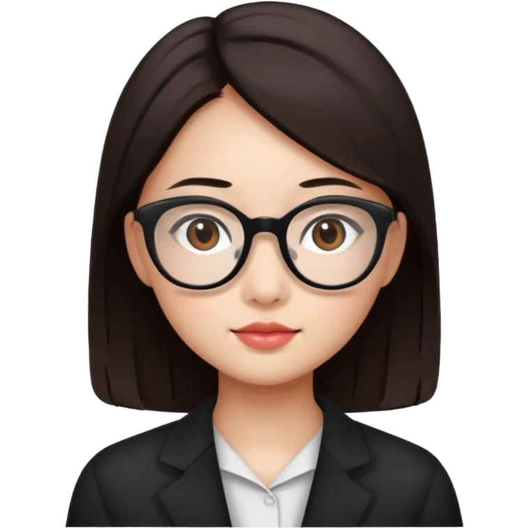 une ado, brune aux cheuveux tres fonces longs lisses blanche, ,lunettes carres noires, yeux bruns  joues rose juste la tete emoji