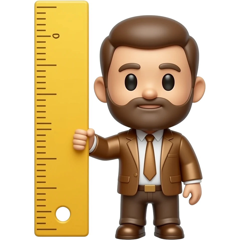 3D emoji 22m bronze statue, tiny human, vertical yellow ruler. emoji