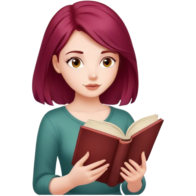 A beautiful, burgundy haired girl reading a book emoji