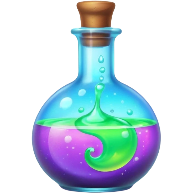 glowing neon magic potion, in a round glass bottle  emoji