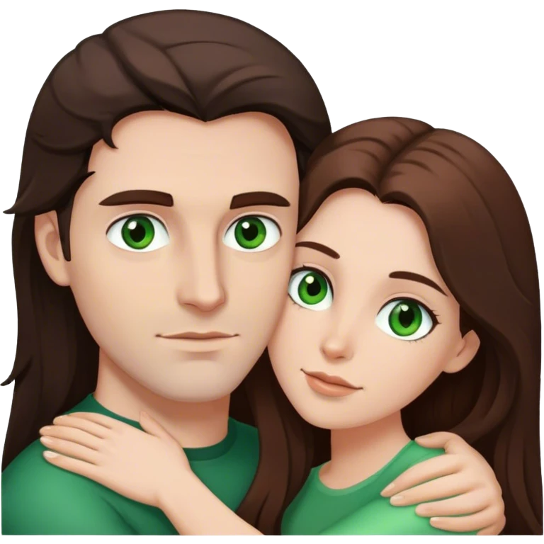 White man brown eyes and dark BROWN hair hugging white woman with long brown hair and green eyes emoji