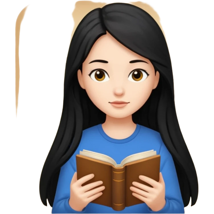 Girl black long hair reading book emoji