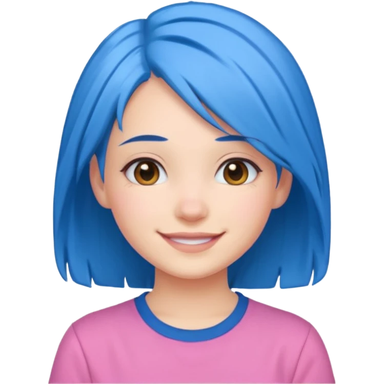 smiling girl with blue hair and pink shirt emoji