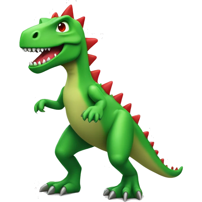 a green trex with blue spikes and red eyes, full body
 emoji
