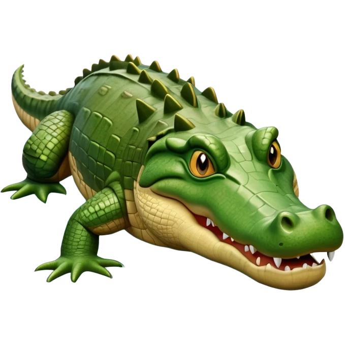 cinematic-crocodile-realistic-full-body-on all fours-emoji,-massive-scaled-body-partially-submerged-in-shallow-water,-head-tilted-dramatically,-rough-green-and-brown-hide-textured-with-deep-ridges,-simplified-yet-realistic-focused-features, head held high emoji