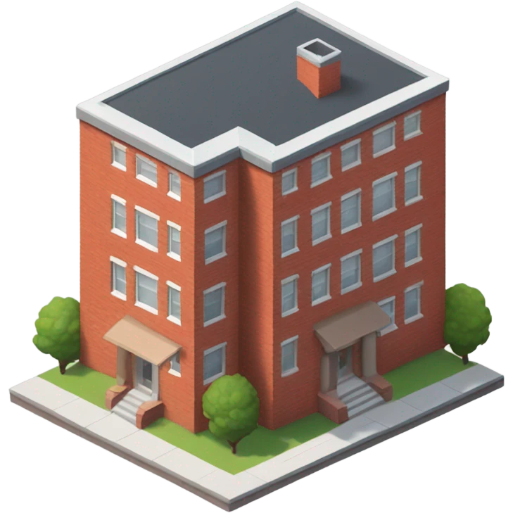 isometric red brick, modern, single-storey building emoji