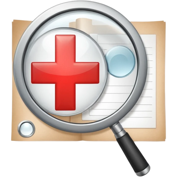 Emoji-style illustration of a paper with a magnifying glass showing a red cross, symbolizing verification failure or fake paperwork. Cute, professional, informative design emoji