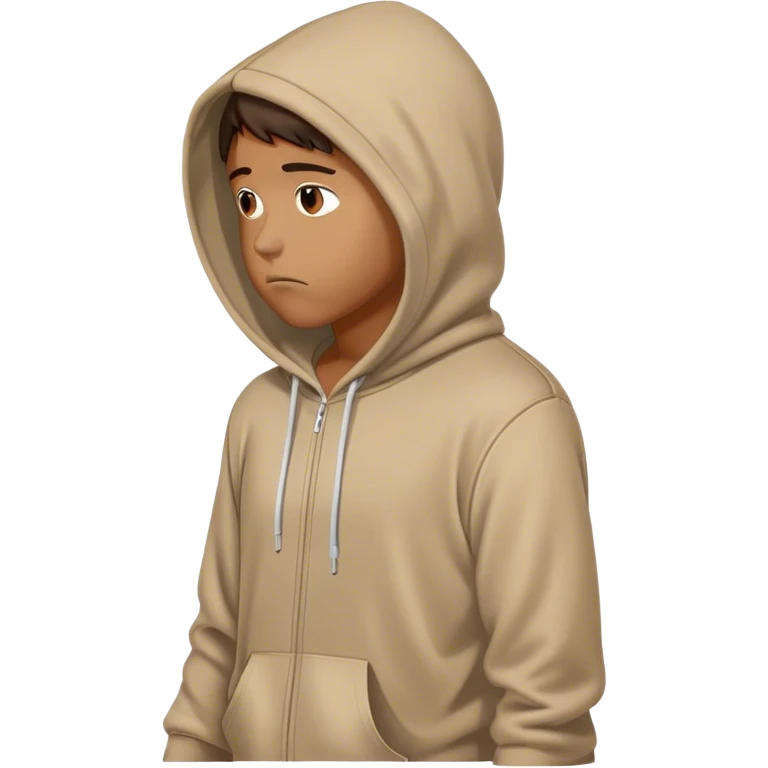 Tan person with hoodie on looking sad and walking with hands in his hoodie, viewed from the side emoji