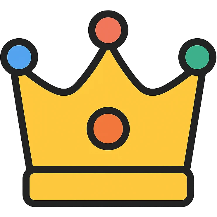 vector icon of a gold crown with colorful elements, elegant and minimalist flat design, award badge style, 2D flat vector, trending icon look, soft shadows, no text, commercial use, isolated on white background emoji