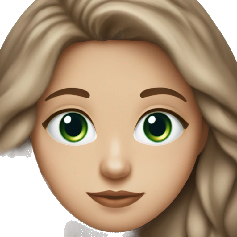 white girl with brown long hair and blue/green hazel eyes and a jhot chocolate emoji