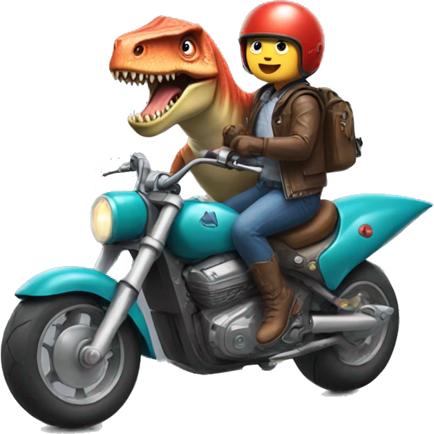 Dinosaur riding a motorcycle with shark emoji