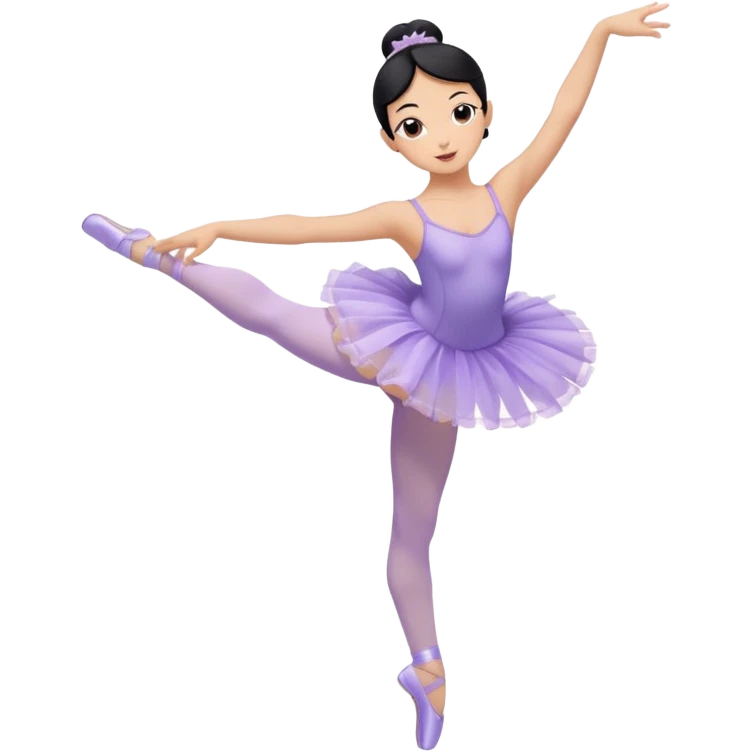 ballet dancer black hair tan skin wearing a lavender leotard and lavender tutu and pale pink tights with lavender pointe shoes in arabesqye emoji