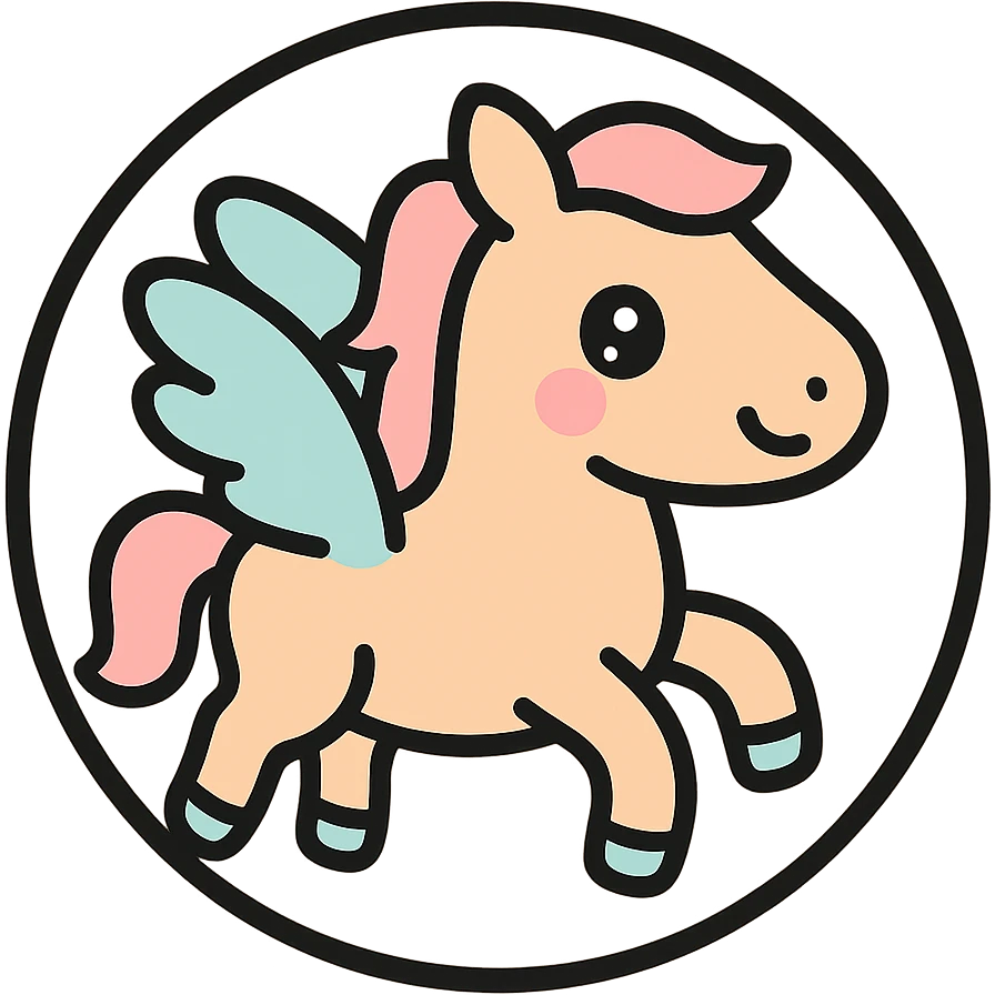 little alchemy style icon
subject: pegasus
border: medium-black
shape: round, circular
background: white
style: full color fill with medium black outlining emoji