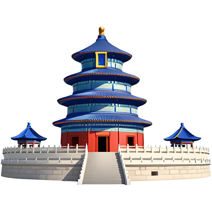 Temple of Heaven Beijing, simplified emoji style with bold outlines and bright colors, cartoon style round blue roof temple emoji